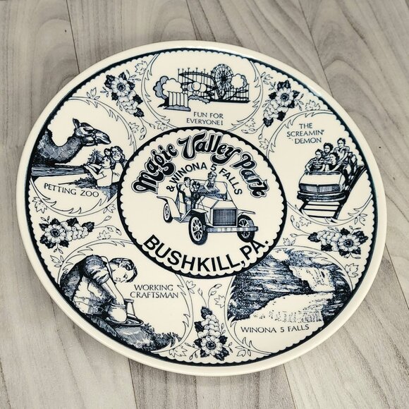 Magic Valley & Winona Falls Souvenir Ironstone Plate Amusement Park Bushkill PA - Picture 1 of 7